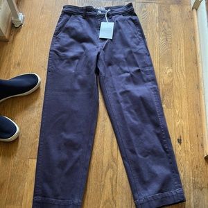 EVERLANE STRAIGHT LEG CROPPED SPRING/SUMMER PANTS; DARK PLUM COLOR